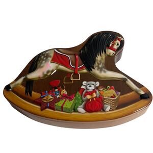 Silver Crane Designs Enesco Rocking Horse Candy Cookie Christmas Holiday Tin